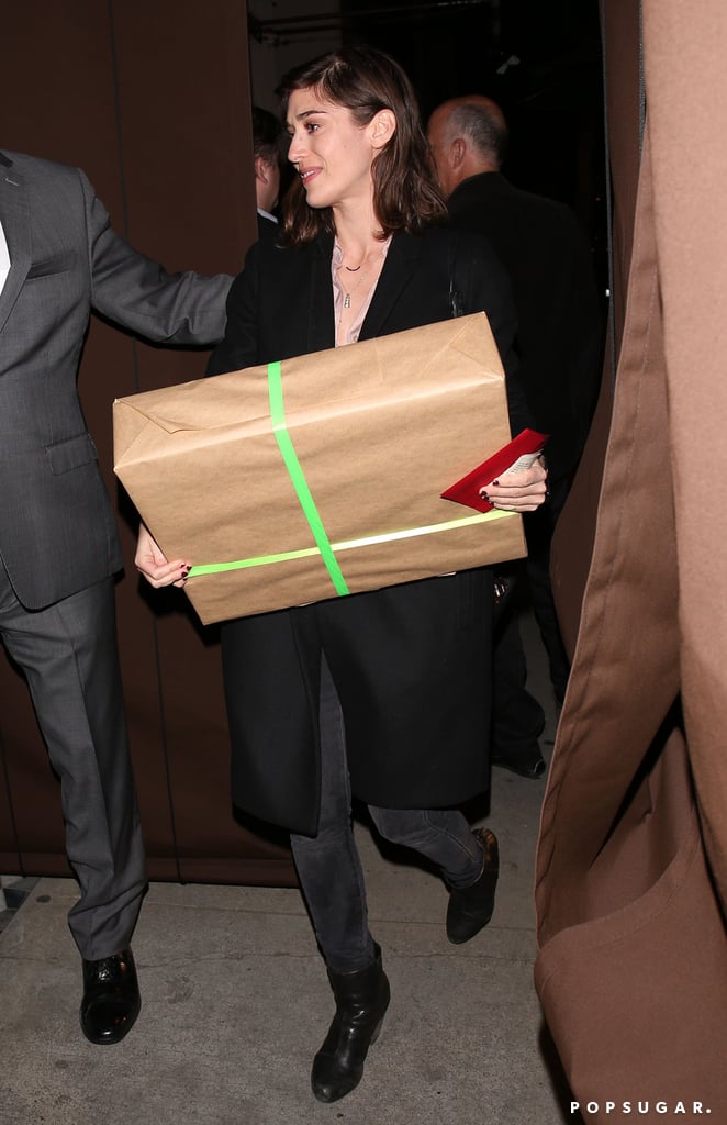 Michael's Masters of Sex costar Lizzy Caplan arrived with a big gift.