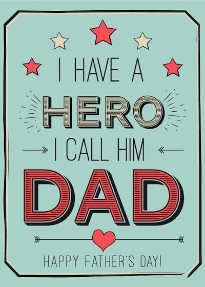 Free Printable Card to Tell Dad, "You're My Hero"