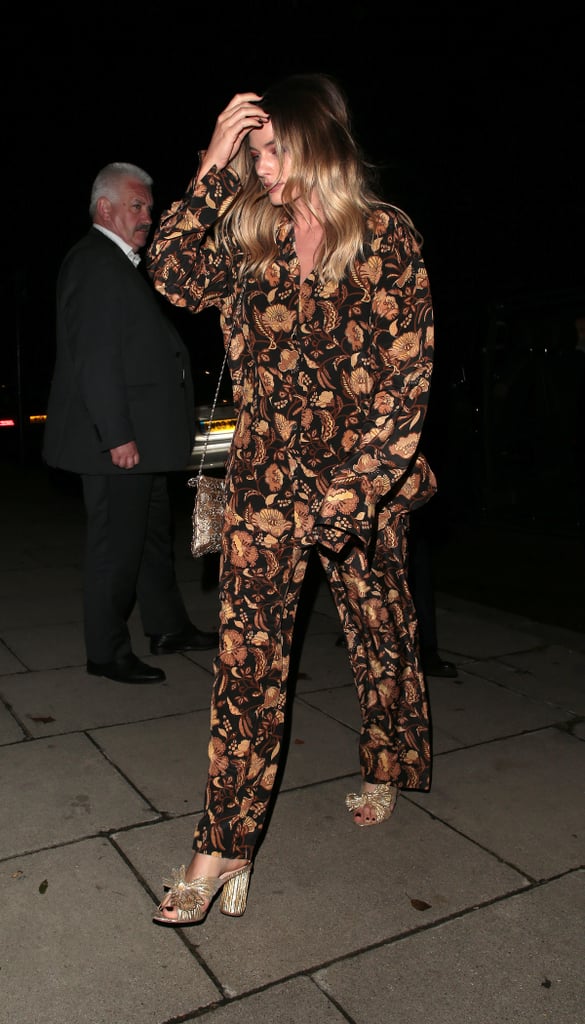 Margot Robbie Pajamas and Gold Loeffler Randall Heels