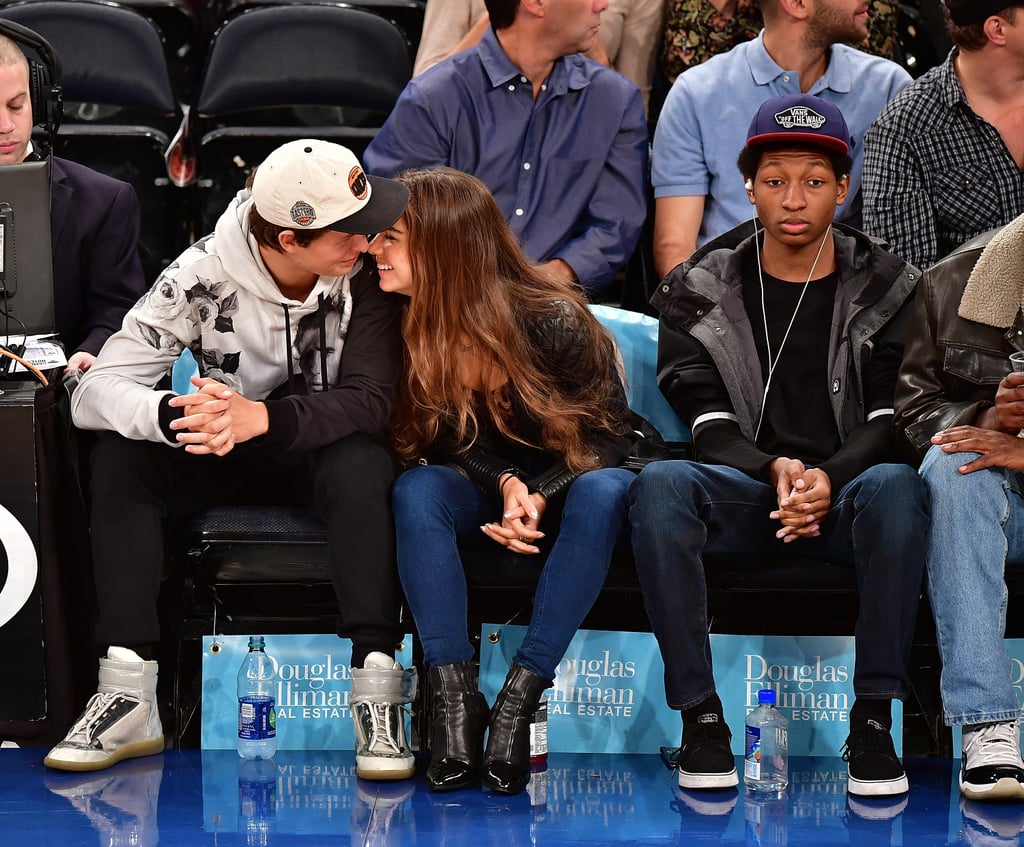 Ansel Elgort Kissing Violetta Komyshan at Knicks Game 2016