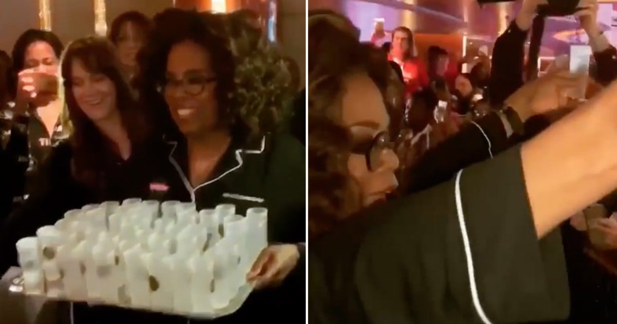 Oprah Passing Out Tequila Shots in Her Pajamas February 2019 POPSUGAR
