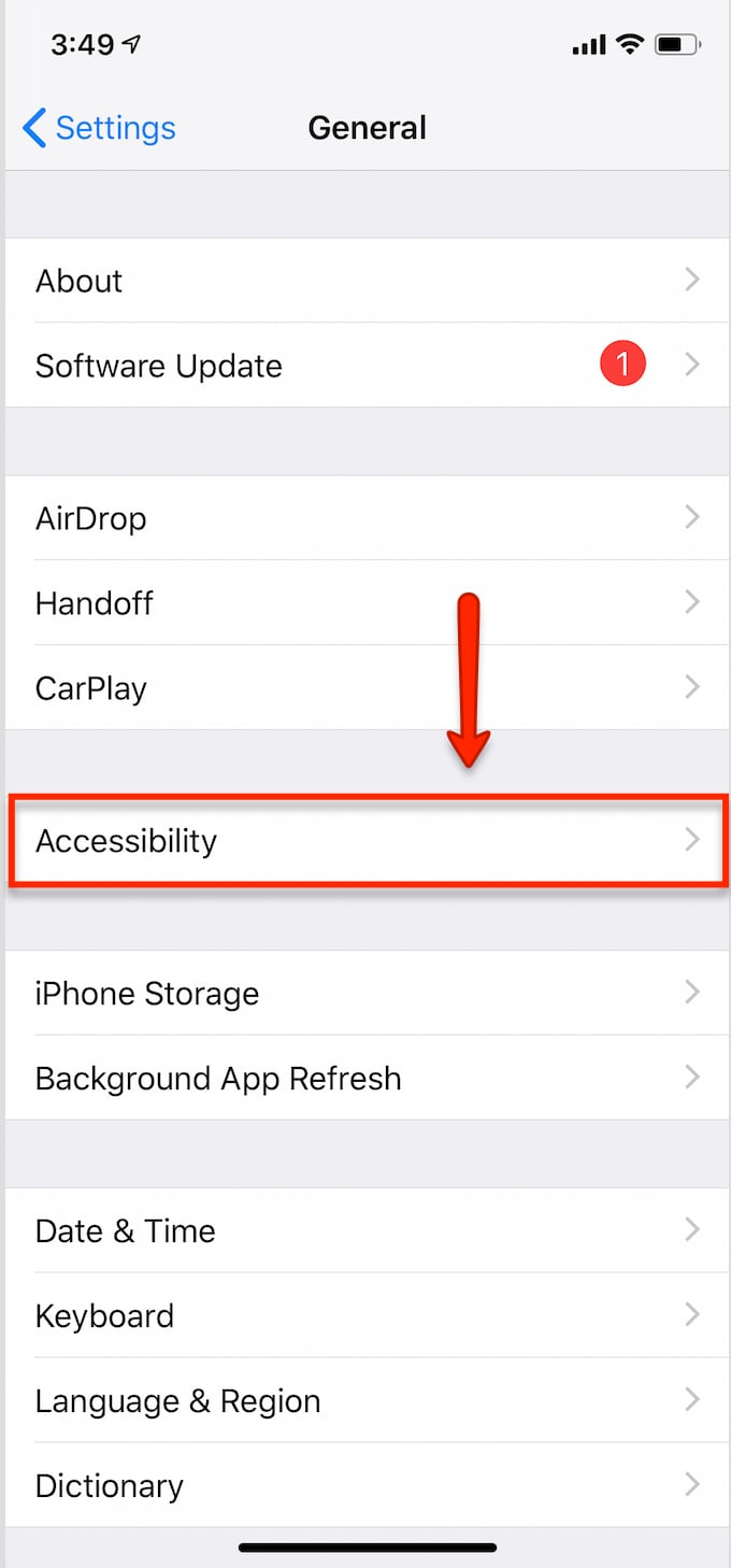 Find the Accessibility Tab