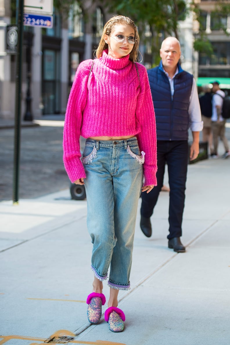Gigi Hadid Was Seen Wearing a Magenta-Colored Sweater