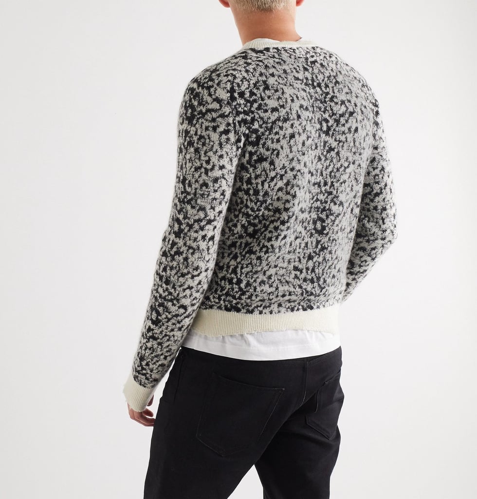 Saint Laurent Paris Leopard Print Distressed Mohair Sweater