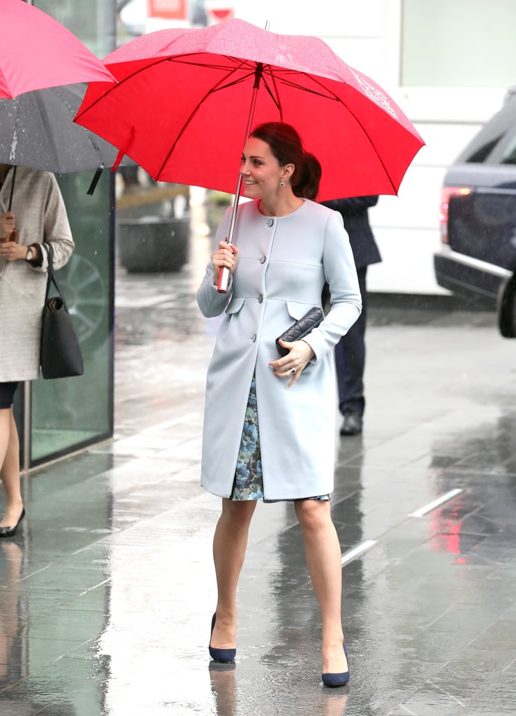 Kate arrived at Kings College in January wearing a powder blue Séraphine coat and a floral Florrie dress from the label. She accessorised with a quilted Jaeger clutch and Jimmy Choo pumps.