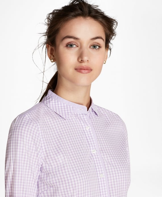 Brooks Brothers Petite Non-Iron Tailored-Fit Gingham Stretch-Cotton Fun Shirt