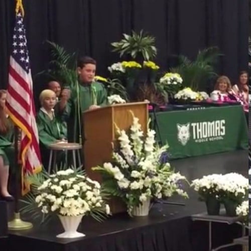 8th Grader Does Political Impressions at Graduation