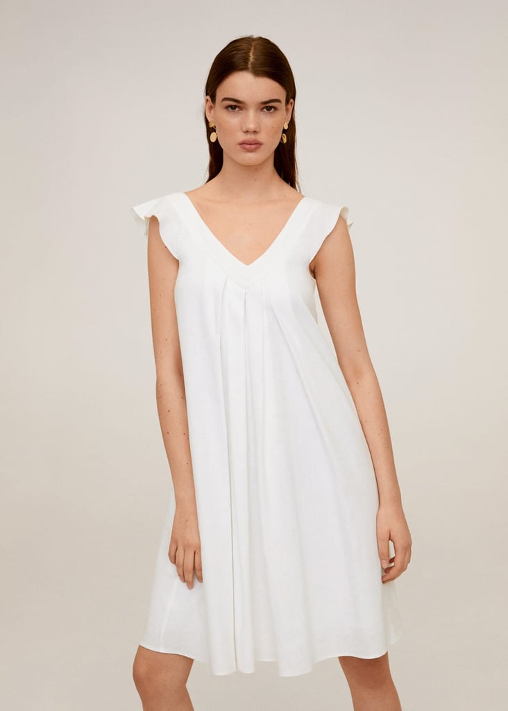 Mango Pleated Blend Linen Dress Selena Gomez's Cream Maxi Dress From