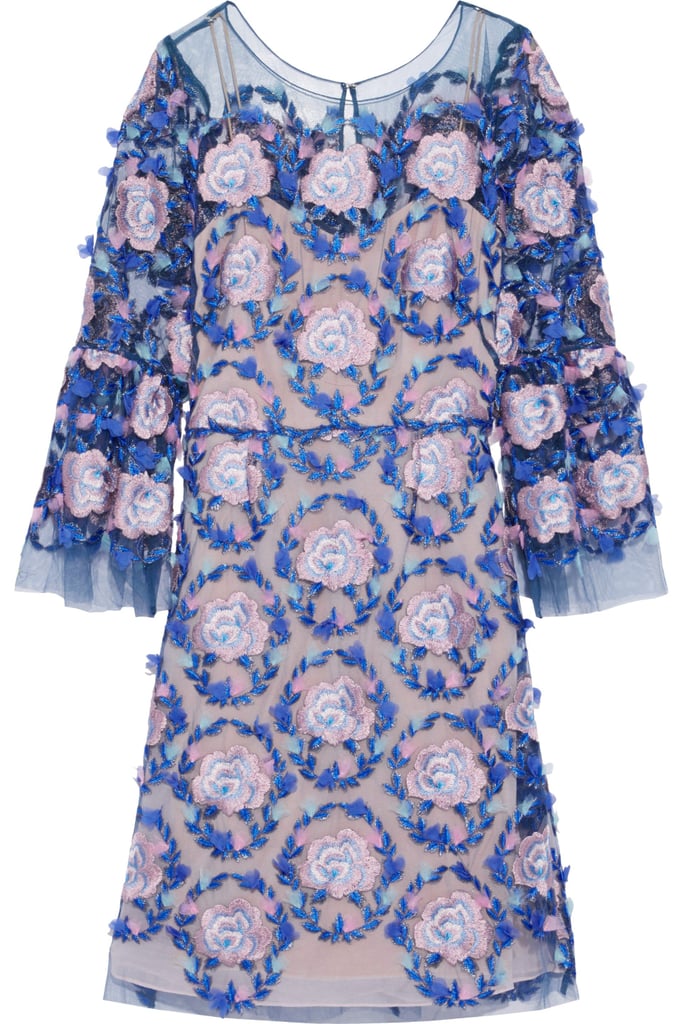 Marchesa Notte Appliquéd Metallic Embroidered Tulle Dress
