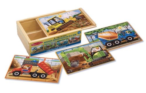 Melissa & Doug Construction Vehicles 4-in-1 Wooden Jigsaw Puzzles