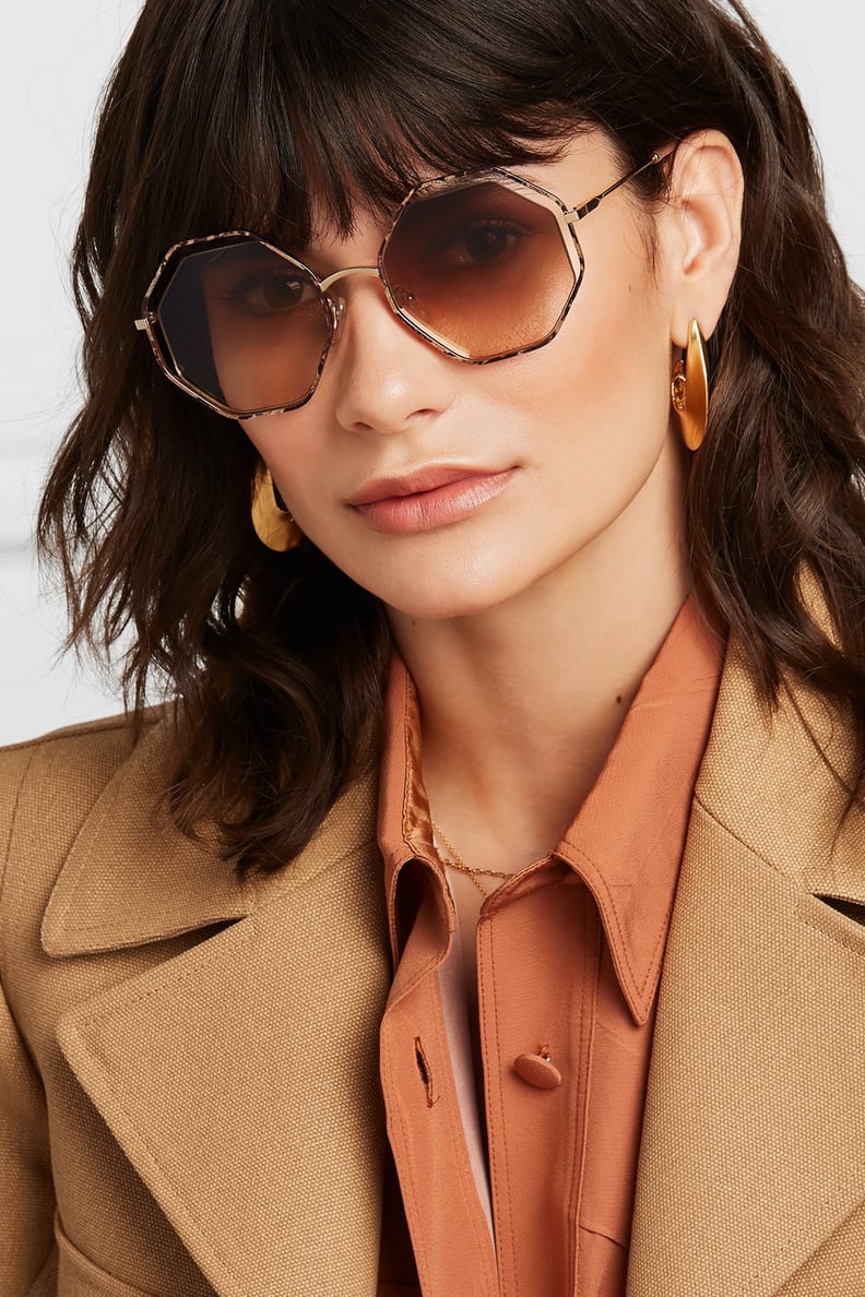 Chloé Poppy Petite Octagon-Frame Snake-Effect Acetate and Gold-Tone Sunglasses