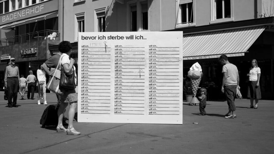 This wall in Baden, Switzerland, was erected in a public square near the local train station last August.
Photo courtesy of BeforeIDie.com