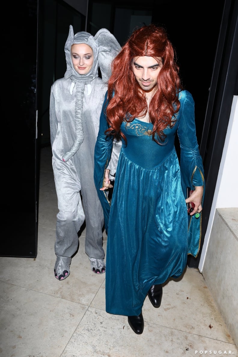 Joe Jonas and Sophie Turner as Sansa Stark From Game of Thrones and an Elephant