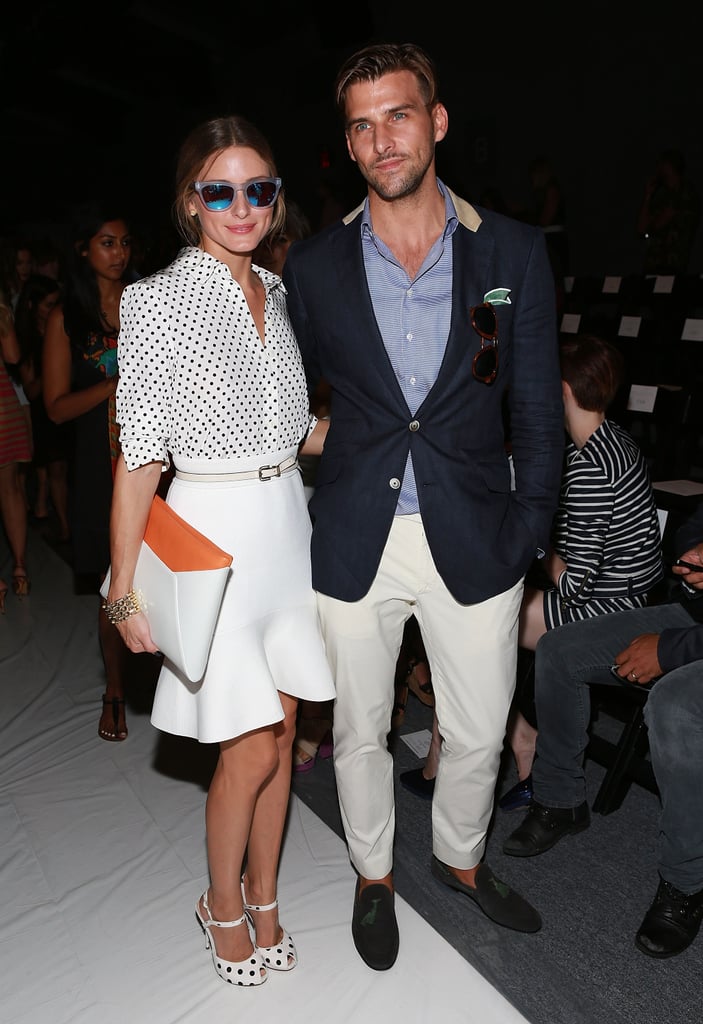 Olivia doubled up on the dots while Johannes kept it casual in the front row of Rachel Zoe's Spring 2014 runway show.