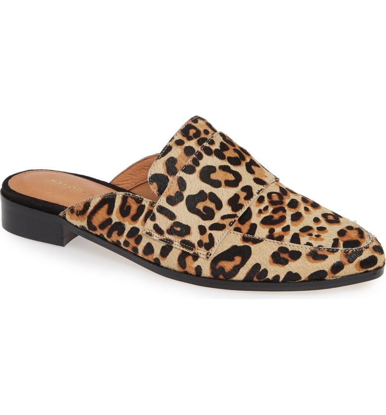 halogen violet leopard print genuine calf hair mule