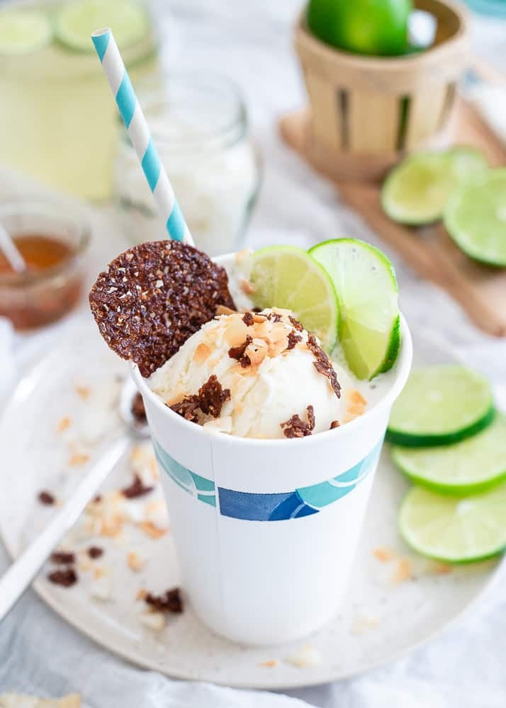 Coconut Lime Ice Cream Float With Toasted Coconut Cashew Crisps