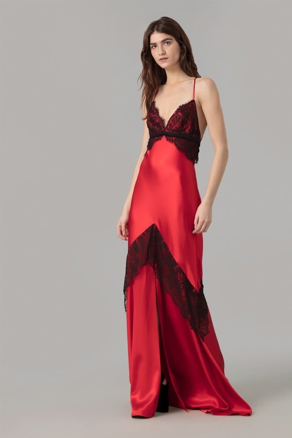 Amanda Wakeley Red Crepe Back Satin Lace Dress