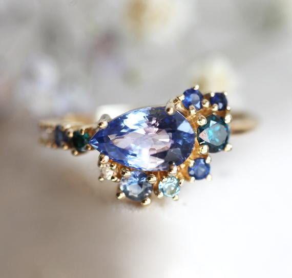 Pear Shaped Blue Sapphire Engagement Ring