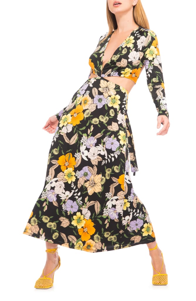 AFRM Floral Cutout Detail Long Sleeve Knit Dress