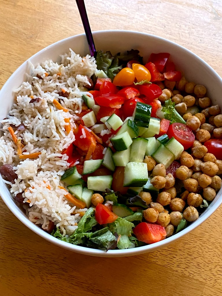 Lunch: Salad With Sautéed Chikpeas and Rice and Beans