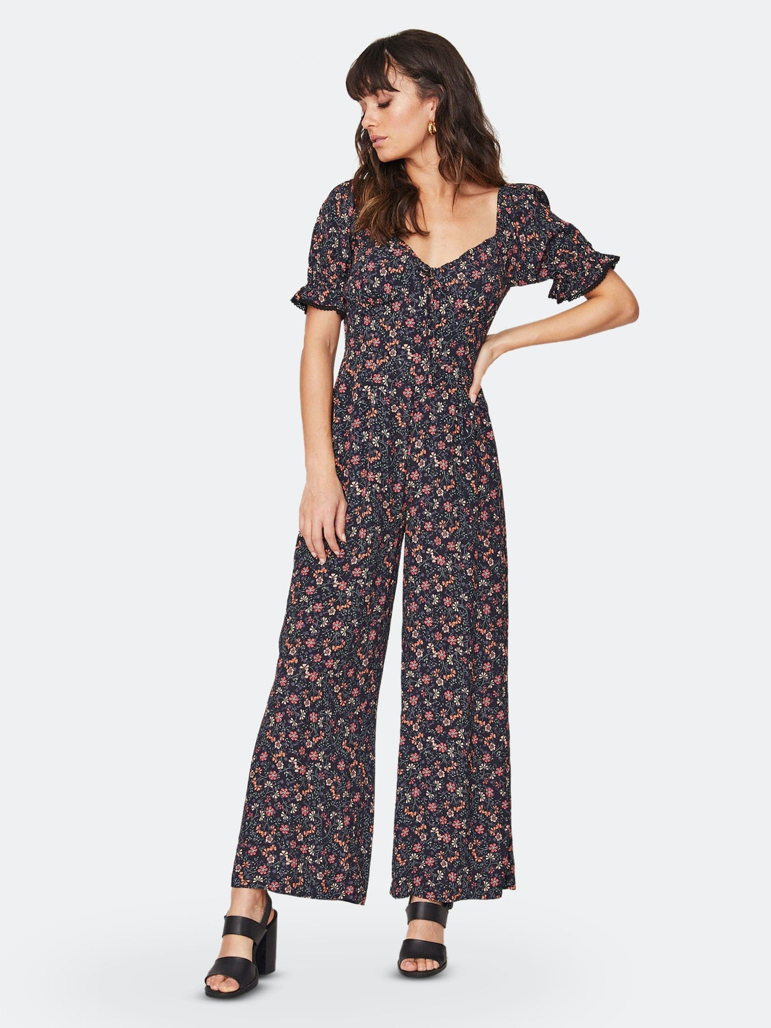 Exquisite Outing Pink Floral Print Tie-Strap Wide-Leg Jumpsuit