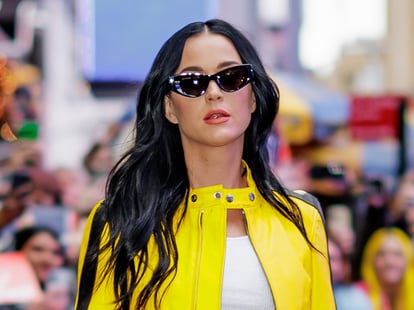 Katy Perry's Low-Rise Jeans and Yellow Moto Jacket in NYC | POPSUGAR ...