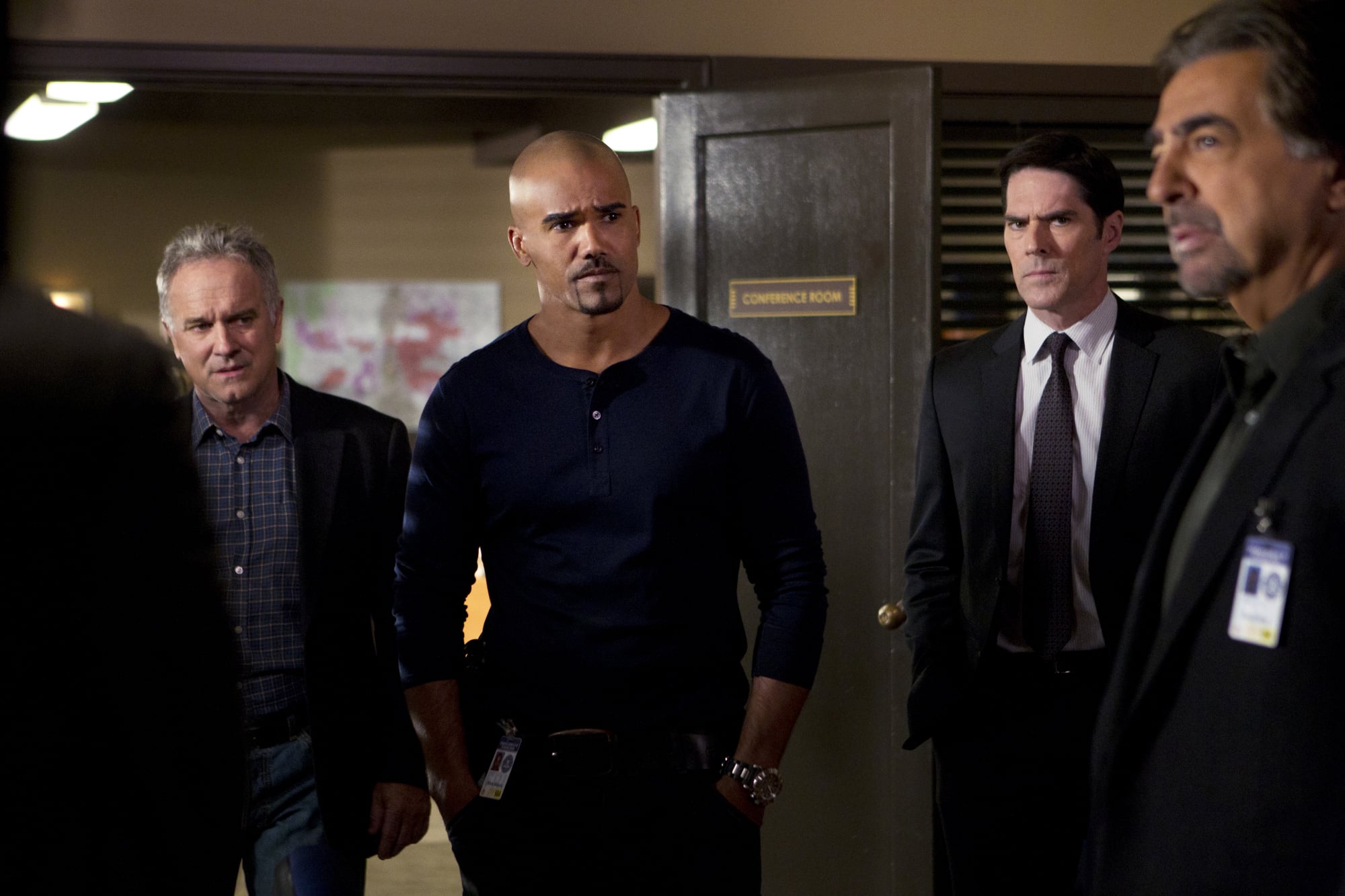 Ã¢ÂÂAlchemyÃ¢ÂÂ Ã¢ÂÂ (From left) Local Detective Tom Landry (guest star John Posey) assists Morgan (Shemar Moore), Hotch (Thomas Gibson) and Rossi (Joe Mantegna) when the BAU travels to Rapid City after two male victims are discovered murdered in a ritualistic manner, on CRIMINAL MINDS, Wednesday, May 1 (9:00-10:00 PM, ET/PT) on the CBS Television Network.  Photo: Sonja Flemming/CBS ÃÂ©2013 CBS Broadcasting, Inc. All Rights Reserved.