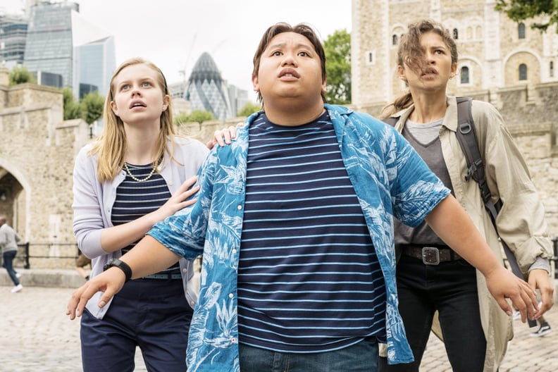 SPIDER-MAN: FAR FROM HOME, from left: Angourie Rice, Jacob Batalon, Zendaya, 2019. ph: Jay-Maidment /  Columbia /  Marvel Studios/ Courtesy Everett Collection