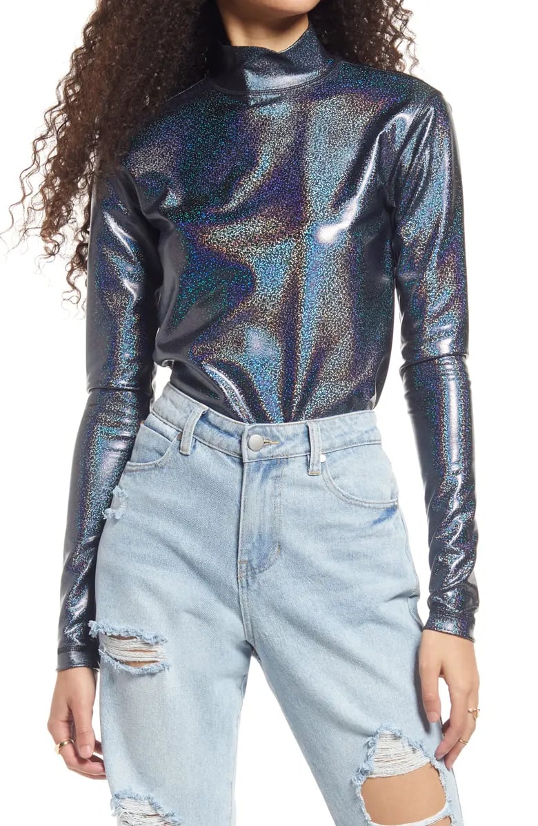 Turtleneck Treatment: Be Proud by BP. Gender Inclusive Dance Rainbow Glitter Mock Neck Pullover