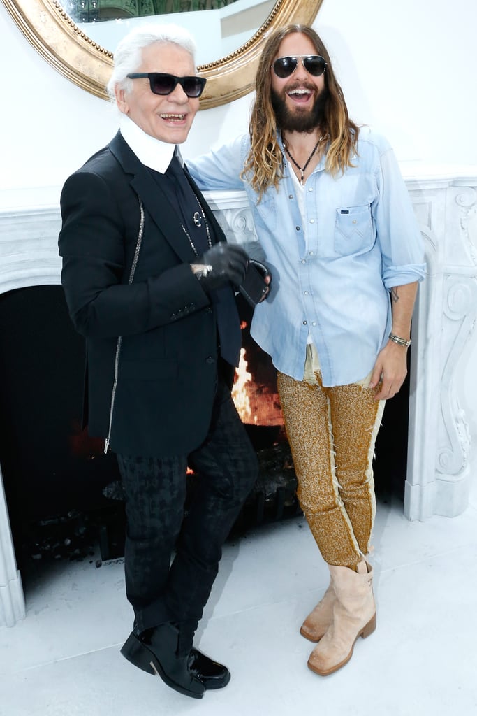 Jared Leto cracked up with Chanel's Karl Lagerfeld backstage at his Haute Couture Fashion Week show in Paris on Tuesday.