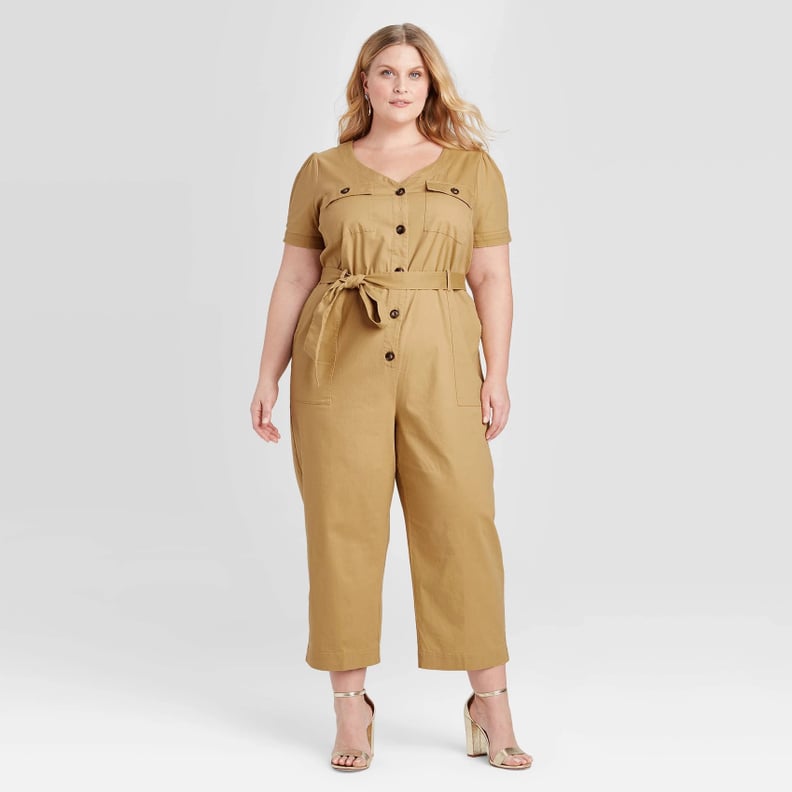 Ava & Viv Plus Size Short Sleeve V Neck Utility Jumpsuit