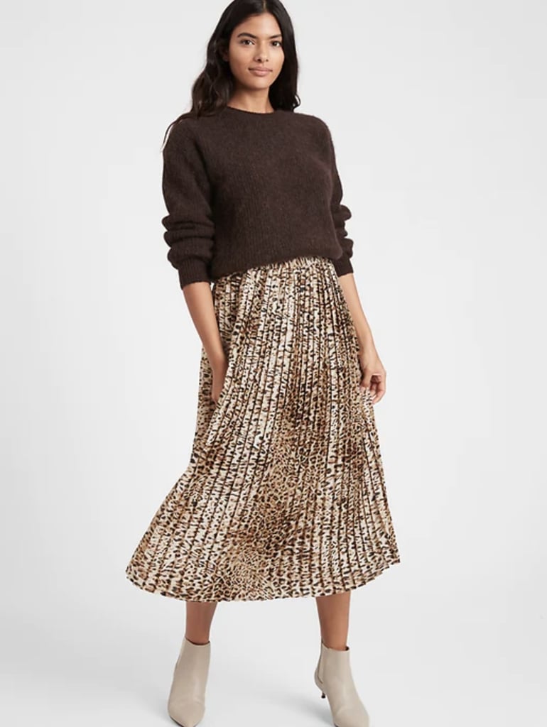 Banana Republic Satin Pleated Midi Skirt