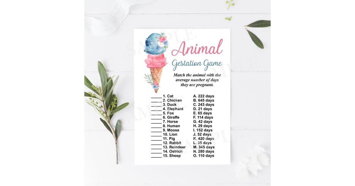 Printable Woodland Baby Shower Game Animal Gestation Game Etsy