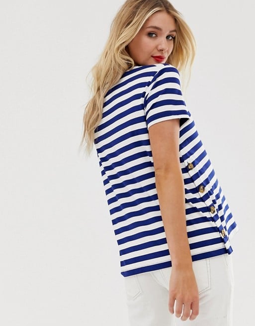 ASOS Design Maternity Nursing Navy Stripe T-shirt With Button Sides