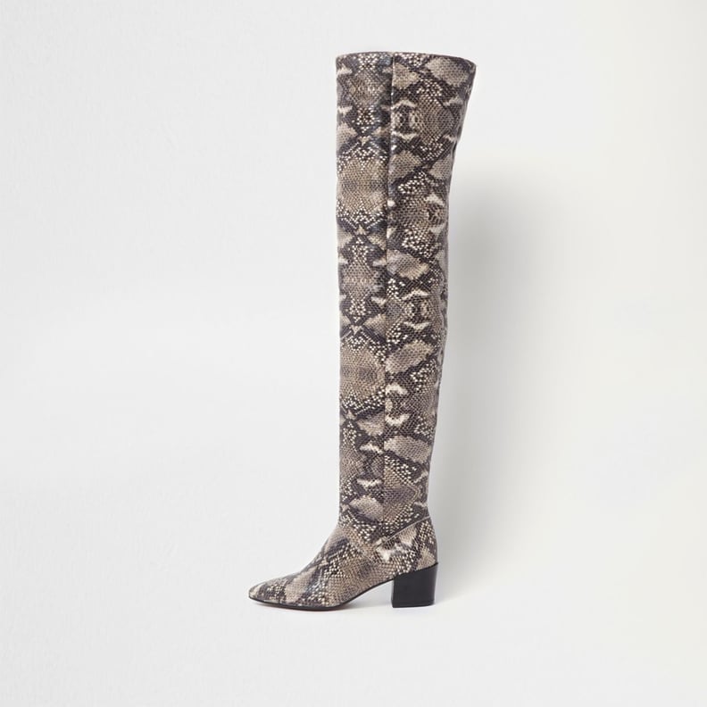 Beige Snake Slouch Over the Knee Boots