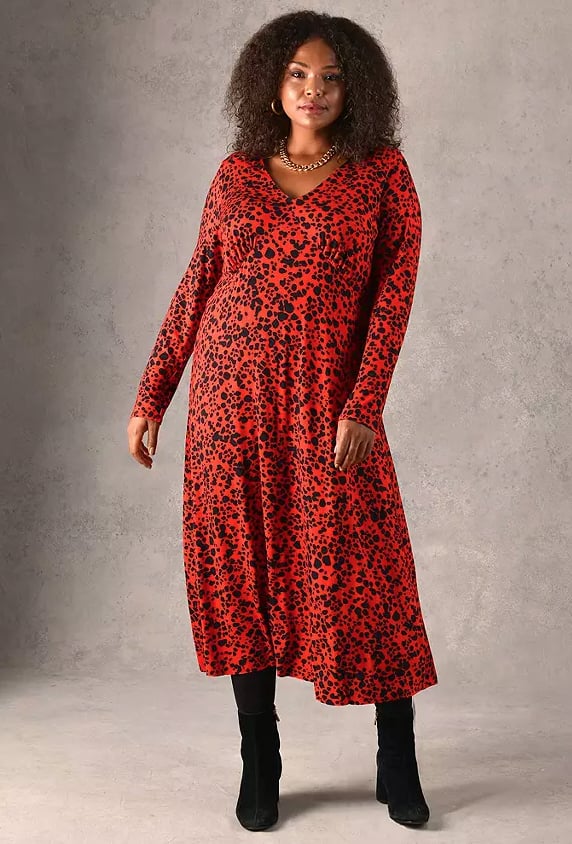 Affordable Christmas Party Dresses: Live Unlimited Curve Pebble Print V-neck Jersey Midi Dress