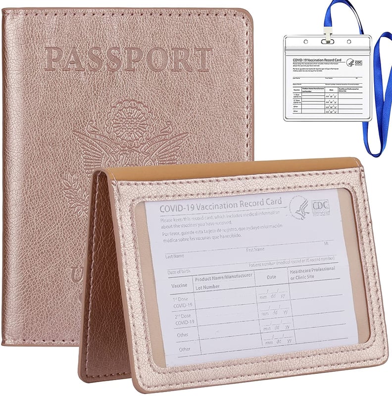Teskyer Passport Holder and Vaccine Card Holder Combo, Fit for 4 x 3  Vaccine Card, Leather Passport Wallet Cover with Vaccine Card Slot, Rose  Gold