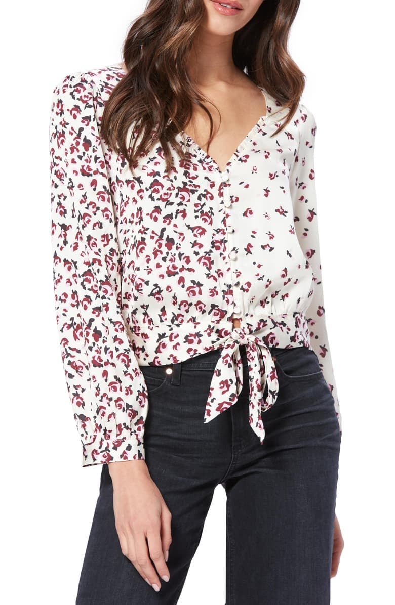 Paige Isadora Mixed Floral Tie-Front Blouse