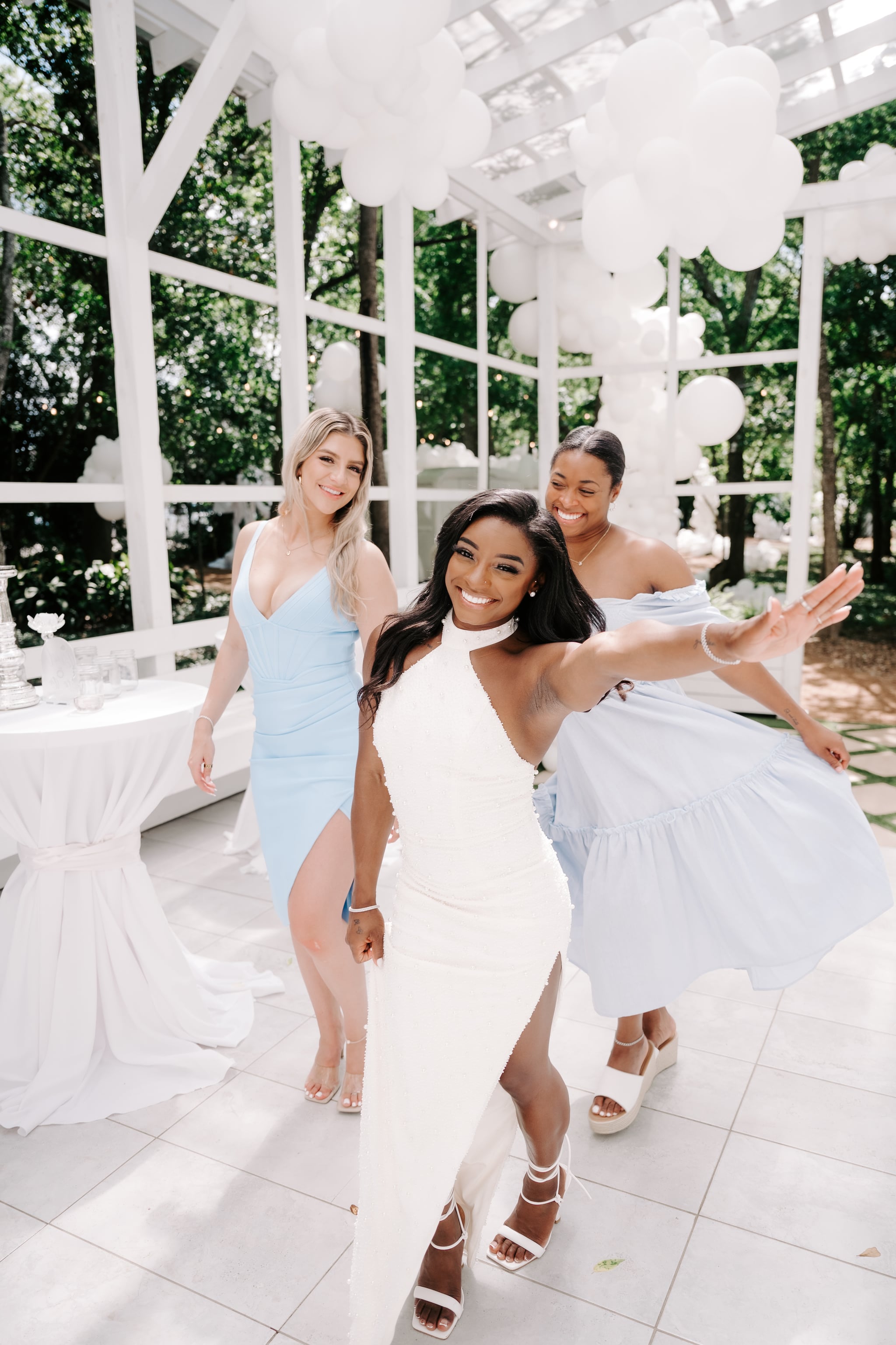 Simone Biles's White Halter Dress For Her Bridal Shower
