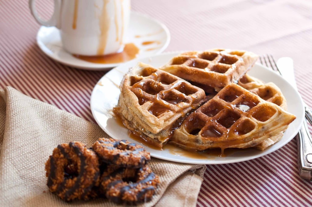 Samoa Waffles With Coconut Caramel Sauce