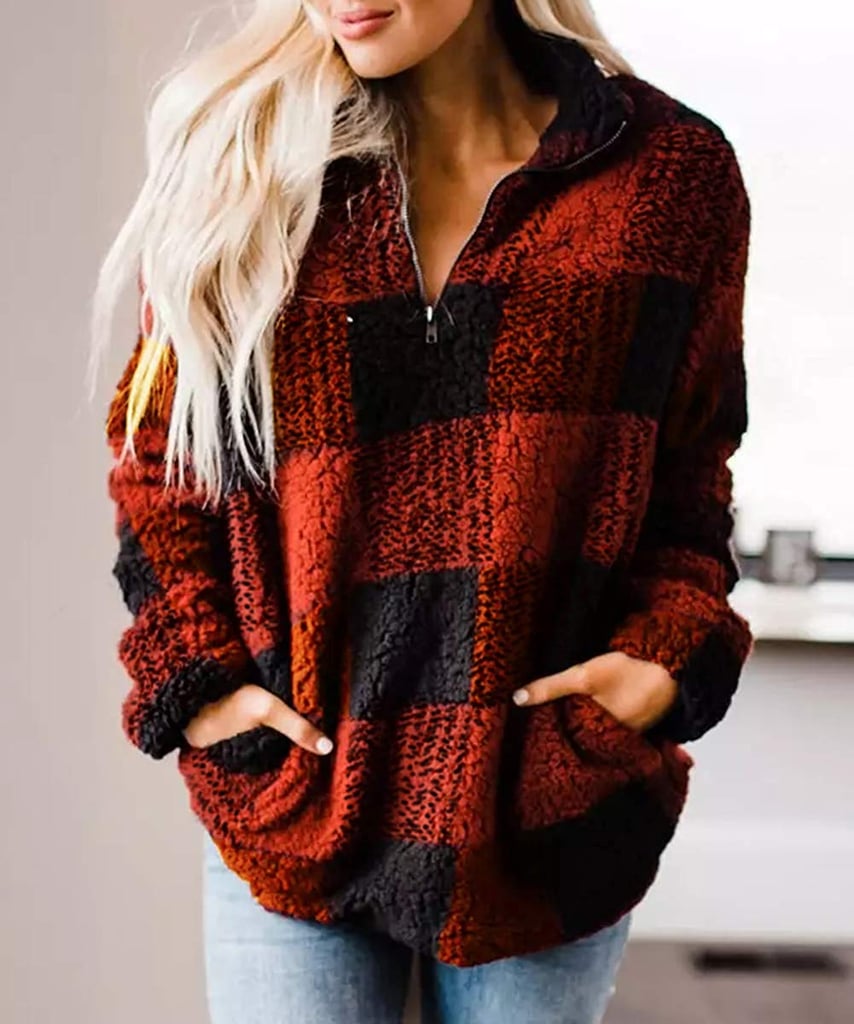 ZESICA Plaid Sherpa Fleece Sweatshirt