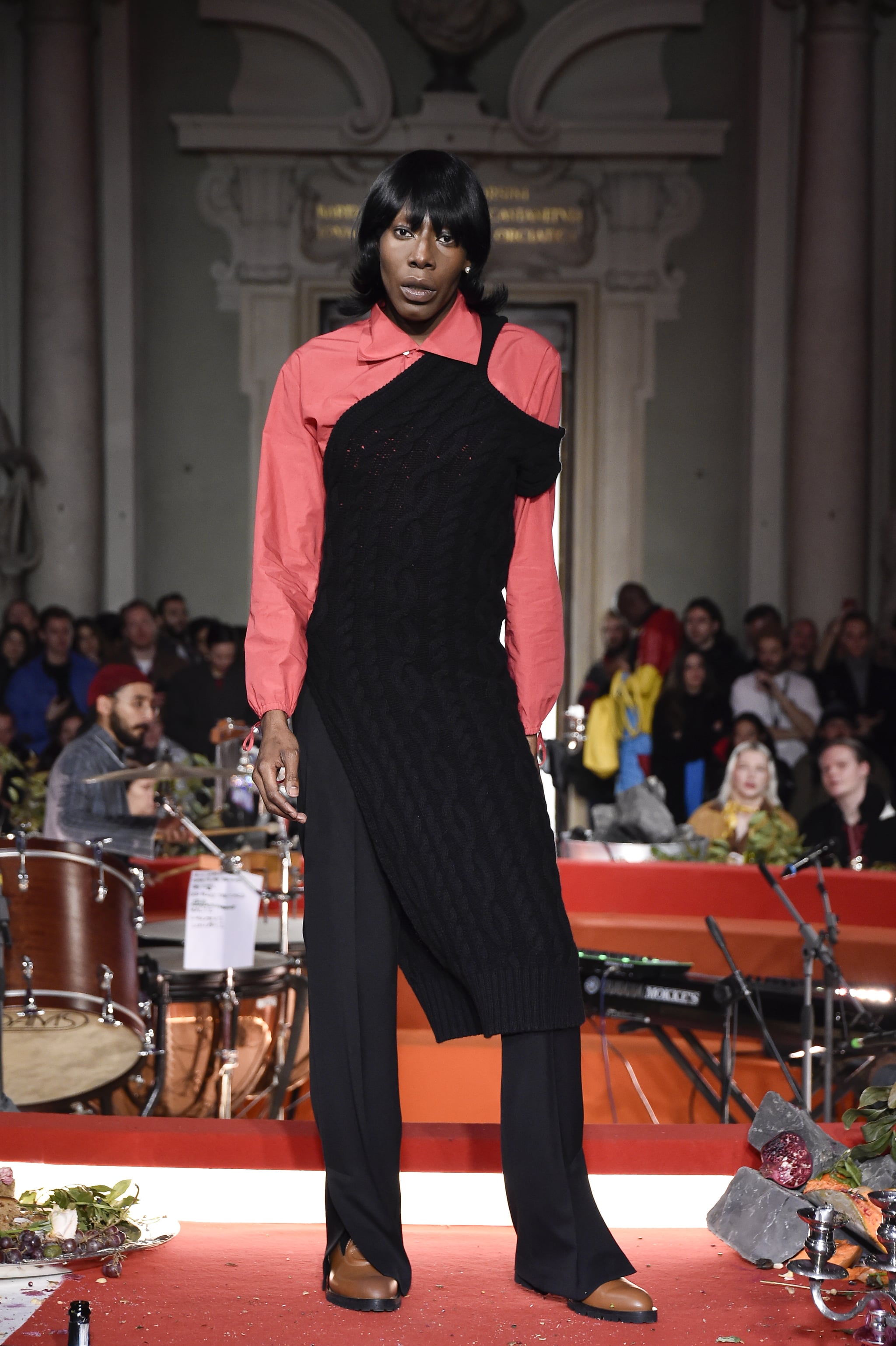 FLORENCE, ITALY - JANUARY 09: A model walks the runway at the Telfar fashion show during Pitti Immagine Uomo 97 at Palazzo Corsini on January 09, 2020 in Florence, Italy. (Photo by Pietro D'Aprano/Getty Images)