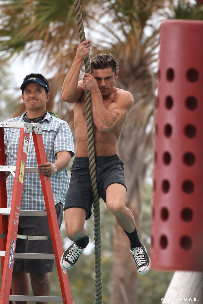 Zac Efron Shirtless Baywatch Movie Set Pictures