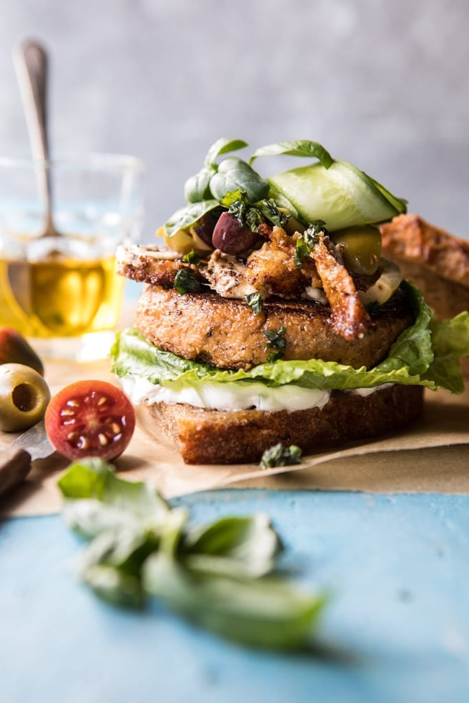 Greek Roasted Cauliflower Burgers With Pan-Fried Feta and Tomato Olive Salsa