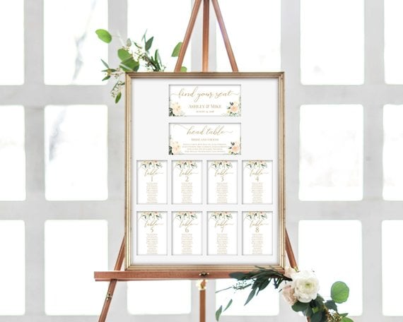 Cream Watercolour Wedding Seating Board