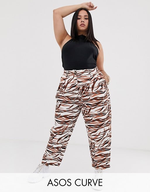 ASOS Design Curve Ovoid Pleat-Front Peg in Tiger Print