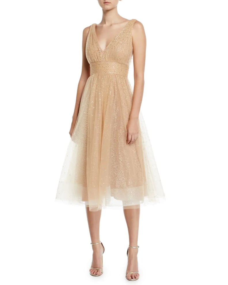 Marchesa Notte Glitter Tulle Fit-and-Flare Dress