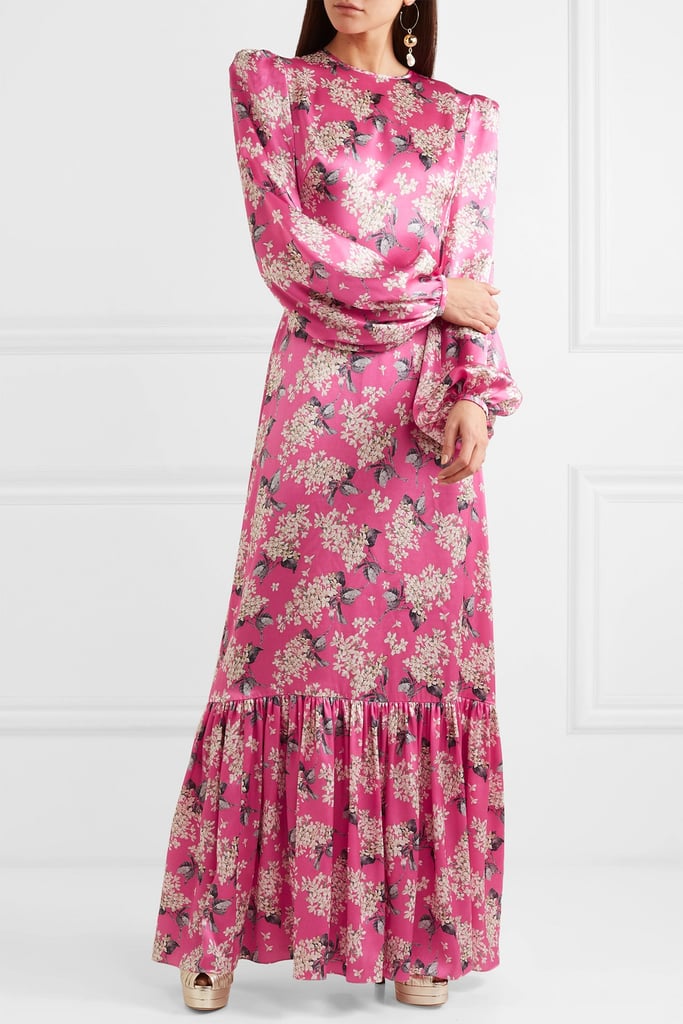 The Vampire's Wife Belle Pleated Floral-Print Silk-Satin Maxi Dress