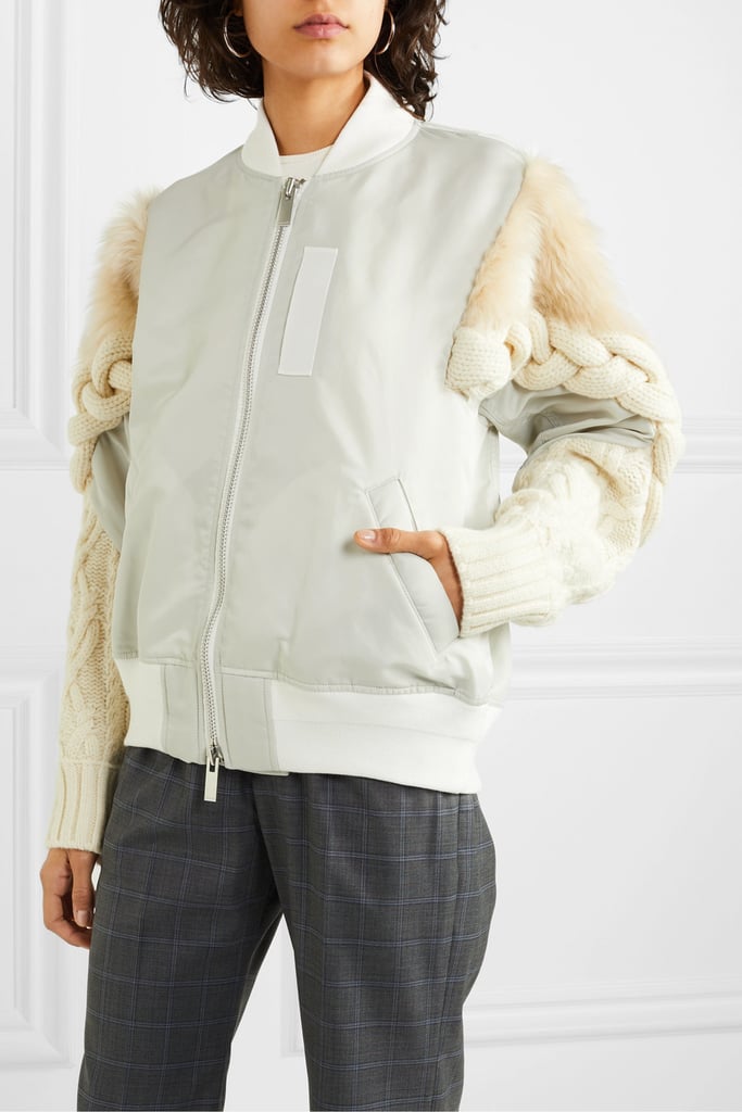 Sacai Shell Cable-Knit Wool-Blend and Faux Fur Bomber Jacket