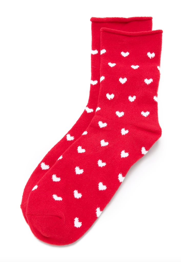 Plush Heart Rolled Fleece Sock